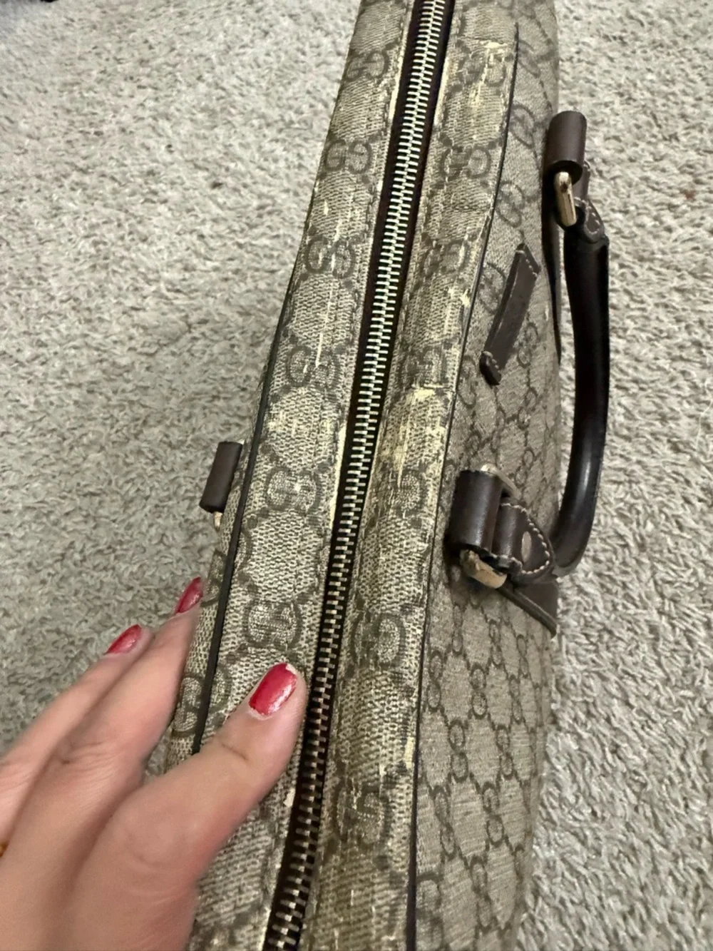 Gucci Beige Monogram Canvas Laptop Briefcase with Brown Trim
